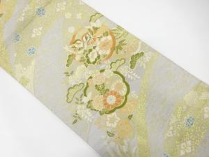 鴛鴦に花模様織り出し　袋帯